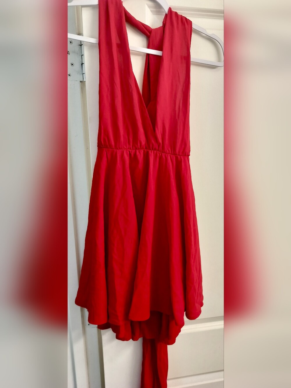 SHEIN Red Halter Style, Plunging Neckline, Backless Baby Doll Dress